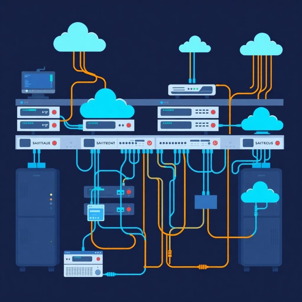 Complex network infrastructure cartoon